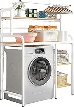 Top Rack Washing Machine Bathroom Storage Unit with Drying Rod White 4/5 Tier Space Saving for Easy Installation A120CM