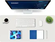 K KNODEL Leather Desk Mat, Office Desk Pad, Large Mouse Pad, Keyboard Pad, Computer and Laptop Mat for Desk, Desk Protector, Desktop Mat for Writing, Desk Blotter and Cover (90x43cm, White)