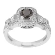 Brown Diamond Accented Ladies Engagement Ring 14K White Gold 1.84 Cttw Size 7
