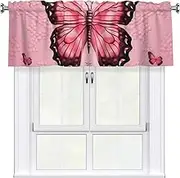 LHBWCVN Butterfly Pink Valances for Windows, Rod Pocket Window Treatment Drapes Farmhouse Kitchen Curtains Short Blackout Window Curtains for Living Room Bedroom Decor 54x18 Inch
