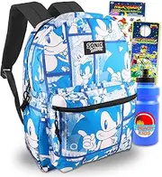 Backpack for Kids Set - Bundle with 16" Backpack with Stickers, Water Bottle, More | Sonic Backpack for Boys, Multicolor, Sonic the Hedgehog Backpack Kids, Sonic Backpack, Sonic the