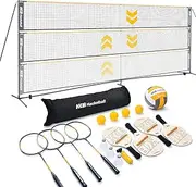Haokelball 22FT Portable Pickleball Badminton Volleyball Net Set All-in-One Net System with Adjustable Height, Includes Rackets, Balls, Pump & Carry Bag for Backyard, Beach, Indoor, Outdoor