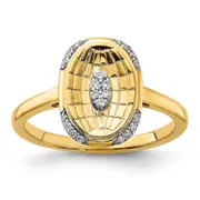 Solid 14k Yellow Gold Polished and Textured Simulated CZ Oval Ring
