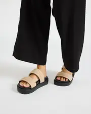 [Ava And Ever] Ava And Ever Women's Rhodes Slides Sandals in Almond/Black Size 4 4 Almond/Black