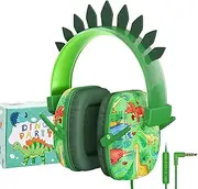 Kids Headphones, Cute Childrens Headphones Wired, Toddler Headphones Foldable with Microphone, HD Sound, Volume Control, 3.5mm Jack, Adjustable Headband, for Kids Age 2+ yrs Old (Dinosaur)