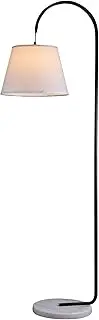 Lightsup Online Thea Floor Lamp, White Linen Shade, White Marble Base, Black Lamp Pole, E27, H191cm, Mid-Century Design Standing Reading Lamp for Hallway, Living Room, Bedroom, Office