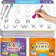 QUOKKA Handwriting Practice Books for Kids - 2 Set Learn to Write & Count for Toddlers Age 3 4 5 - | 24 Tasks | 4 Dry Erase Markers | Pre K ABC Letter Tracing | - Homeschool Learning Activities