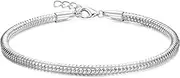 [Adramata] 925 Sterling Silver Bracelet for Women Men DIY Bracelets with Charms Beads Adjustable Charm Bracelets Snake Chain Bracelets for Women Girls Silver Bracelets Jewellery Gifts with Gift Box