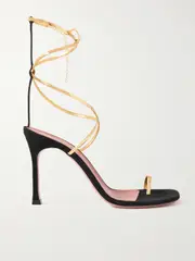 [Amina Muaddi] Amina Muaddi - Henson Embellished Suede And Metallic Leather Sandals - Black - IT36 IT 36 Black