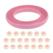 Silicone Bobbin Ring Holder and 20 Plastic Bobbins Set, Pink & Orange
