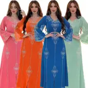 Rhinestone Abaya Muslim Women Chiffon Maxi Dress Dubai Kaftan Islam Caftan Robe