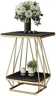 Side Table Marble Side End Table with Storage Shelf,2-Tier Sofa Side Table,square-shaped Coffee Table Bedside Table,Corner Table Metal Frame for Living Room Bedroom,no assembly(50*50*62cm, Black)