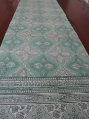 TABLE RUNNER, HAND BLOCKED - COTTON SOFT GREEN AND WHITE 40 X 165CM