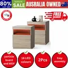 Bedside Tables Set of 2 LED Nightstand Shelf Natural