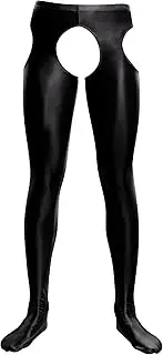 [SEAUR] Men's Sexy Oil Glossy Tights Pants Crotchless Footed Leggings Sheer Hollow Out Pantyhose