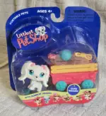 2005 LPS Littlest Pet Shop MALTESE #65 Dog Puppy w/ Pink Wagon Portable Pets VTG