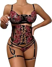 [JINZIJINYU] Sexy Bodysuit Crotchless Sexy Women Lace Embroidery Underwire Bra Set Bodysuit