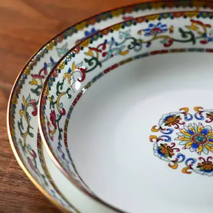 陶瓷金邊盤子骨瓷深盤宮廷風琺瑯彩菜盤家用碟子餐盤2021新款餐具