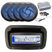 Dual Marine Radio,Spa Bezel,Adapter,Antenna,Amp,Kit, 4x 4" LED Black Speaker