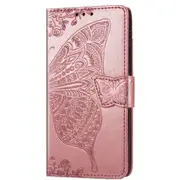 For LG K20??2019??Butterfly Love Flowers Embossing Horizontal Flip Leather Case with Holder & Card Slots & Wallet & Lanyard(Rose Gold)
