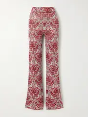 [RABANNE] RABANNE - Metallic Jacquard-knit Flared Pants - medium medium Red