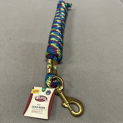 WEAVER LEATHER 10’ Poly Lead Rope Line Brass Snap Horse Tack 35-2100 Blue Green