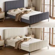 Bed Frame Queen Double King Single Beds Velvet Fabric ROYO Oikiture