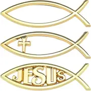 SING F LTD 3pcs 3D Car Jesus Fish Decal Sticker 3 Style Christian Cross Fish Emblem Metal Optic Decal for Car Windows Laptops Luggage Fridge 140 x 45 x 6 mm, Golden