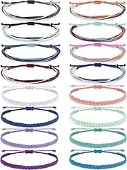 [Palotay] 6/15PCS Summer Surfer String Woven Anklet Bracelets Adjustable Handmade Waterproof Braided Bracelet String Beach Boho Anklet Bracelets Friendship Colorful Woven Rope Jewelry for Women Girls