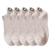 ANYSOX 5 Pairs One Size 4-5 Khaki Fashion Funny Unisex Stereoscopic Heel Embroidered Women Candy Color Cotton Short Cute Socks