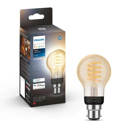 Philips Hue White Globe Filament LED Smart Light 11cm Bulb A60 B22/Bluetooth