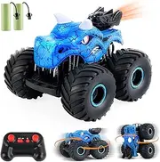 Sivomens Remote Control Dinosaur Car, 2.4GHz RC Stunt Car for Boys with Lights, Sound & Spray, 4WD All Terrain Monster Truck with 2 Batteries, Perfect Toy for Kids Ages 3-8 Gift