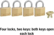 NEW Master LOCK VAULT 140Q Solid Padlocks 4 Pack Keyed-Alike Outdoor Brass