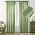 Linen Semi Sheer Curtains 72 inches Long, Sage Green, Light Filtering