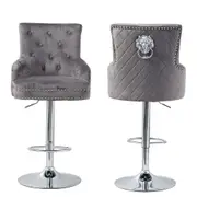 Fin One Key Gas Lifting Velvet Bar Stools Chairs Swivel Counter Island Kitchen Chair
