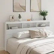 Headboard Cabinet, Storage Bed Headboard Beds Head Frame with LED White 200 cm