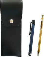 2 Pack Round Button Japanese Pen Case Black Metal Touch Stick Blue and Slim 60 Ballpoint Pen Gold Set BRSB-ALL-SV60KBP-2