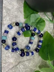 2 PC Handmade Bohemian Beaded Stackable 7” Plus Stretch Bracelet Set New B1674
