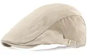 Newsboy Hats for Men Flat Cap Cotton Adjustable Breathable Irish One Size Beige