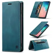 SupRShield For Samsung Galaxy S10+ /S10 Plus Case RFID Blocking Retro Flip Premium Leather Card Holder Wallet Cover - Cyan Blue