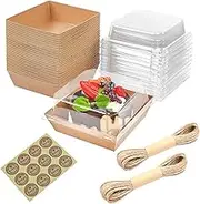 50 Pack Square Paper Charcuterie Boxes, 4" Bakery Boxes, with Clear Lids, Thank You" Stickers and Twine, for Desserts and Bakery Items Ideal for Sandwiches Cake Slices Cookies and More (Brown)