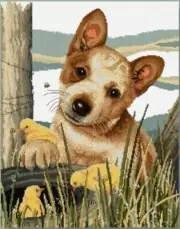 Little Red Cattle Dog counted crosstitch chart optional Zweigart aida DMC thread