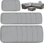Sqodok Outdoor Cushion Covers 14Pcs Patio Cushion Slipcovers, Replacement Waterproof with Zipper for 6-Seaters Sofa, Outdoor Furniture Cushion Slipcovers Set Seat and Back, Covers Only (Grey)