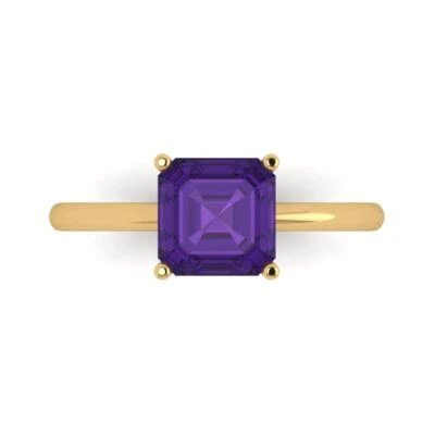 2.0 ct Asscher Cut Natural Gemstone Solitaire Ring Yellow Gold, Anniversary Gift