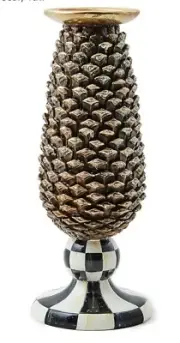 MACKENZIE CHILDS Pinecone Pillar Candle Holder Tall. New In Box