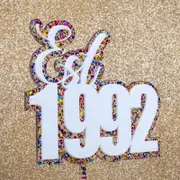 "Est 1992" White / Rainbow Glitter Layered Cake Topper