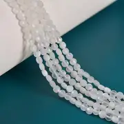 White Rainbow Moonstone Faceted Flat Coin Beads 4mm 15.5" Strand