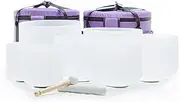 Leize 6-12 inch Chakra Tuned 432hz Set of 7 Flawless Quartz Crystal Singing Bowls with Heavy Duty Carrying Cases and Singing Bowl Mallet Suede Strikers