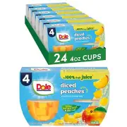 Dole Fruit Bowls Diced Peaches in 100% Fruit Juice Snacks 4oz 24 Total Cups G...