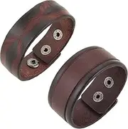 [Generic] 2Pcs Leather Bracelets for Men Gothic Punk Retro Cuff Bracelet Handmade Leather Wristband Bracelet Jewelry Present, Leather, no gemstone